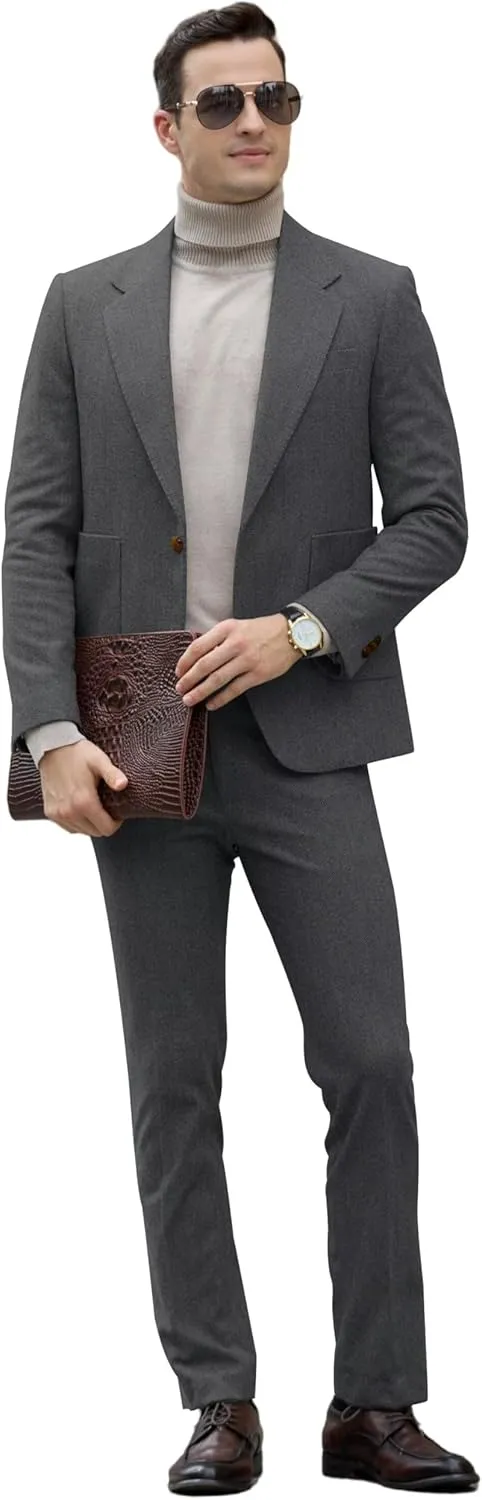 Men's Suits Slim Fit Herringbone Tweed Suits for Men 2 Piece Wedding Prom Suit Jacket Pants Wool Blend Tuxedo Set