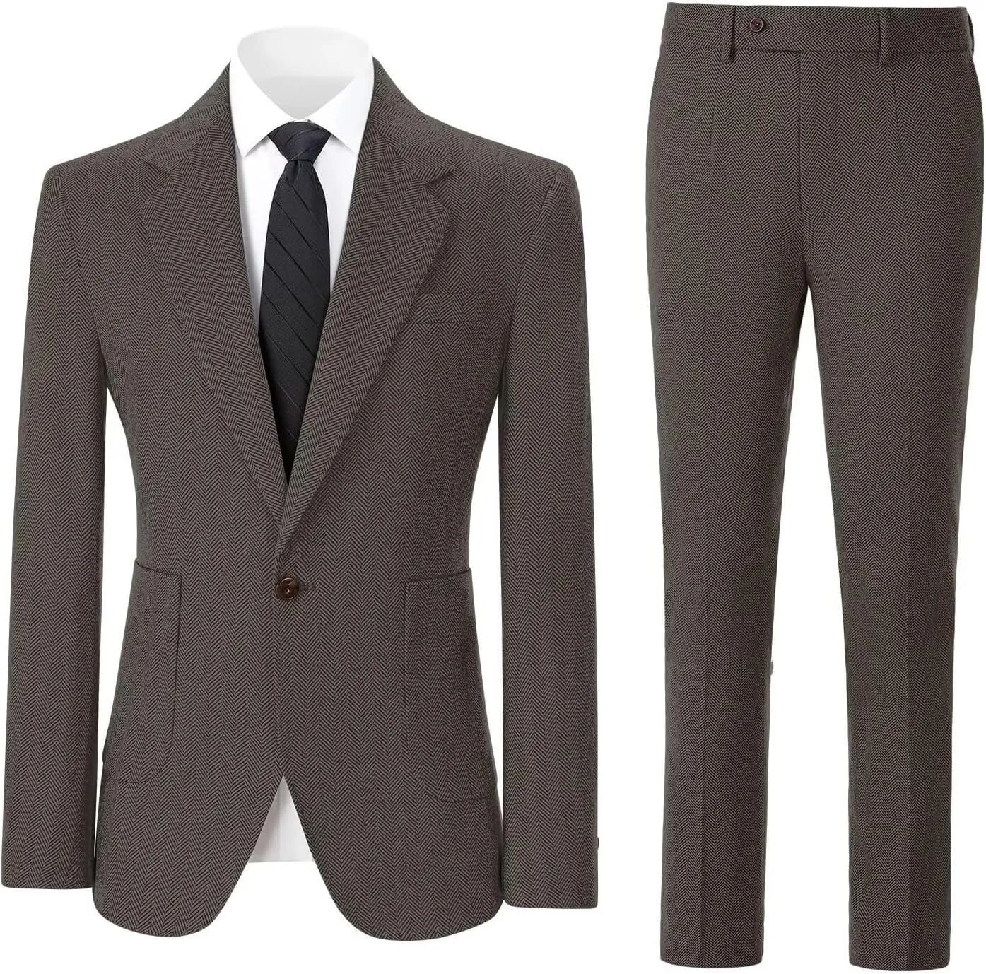 Men's Suits Slim Fit Herringbone Tweed Suits for Men 2 Piece Wedding Prom Suit Jacket Pants Wool Blend Tuxedo Set