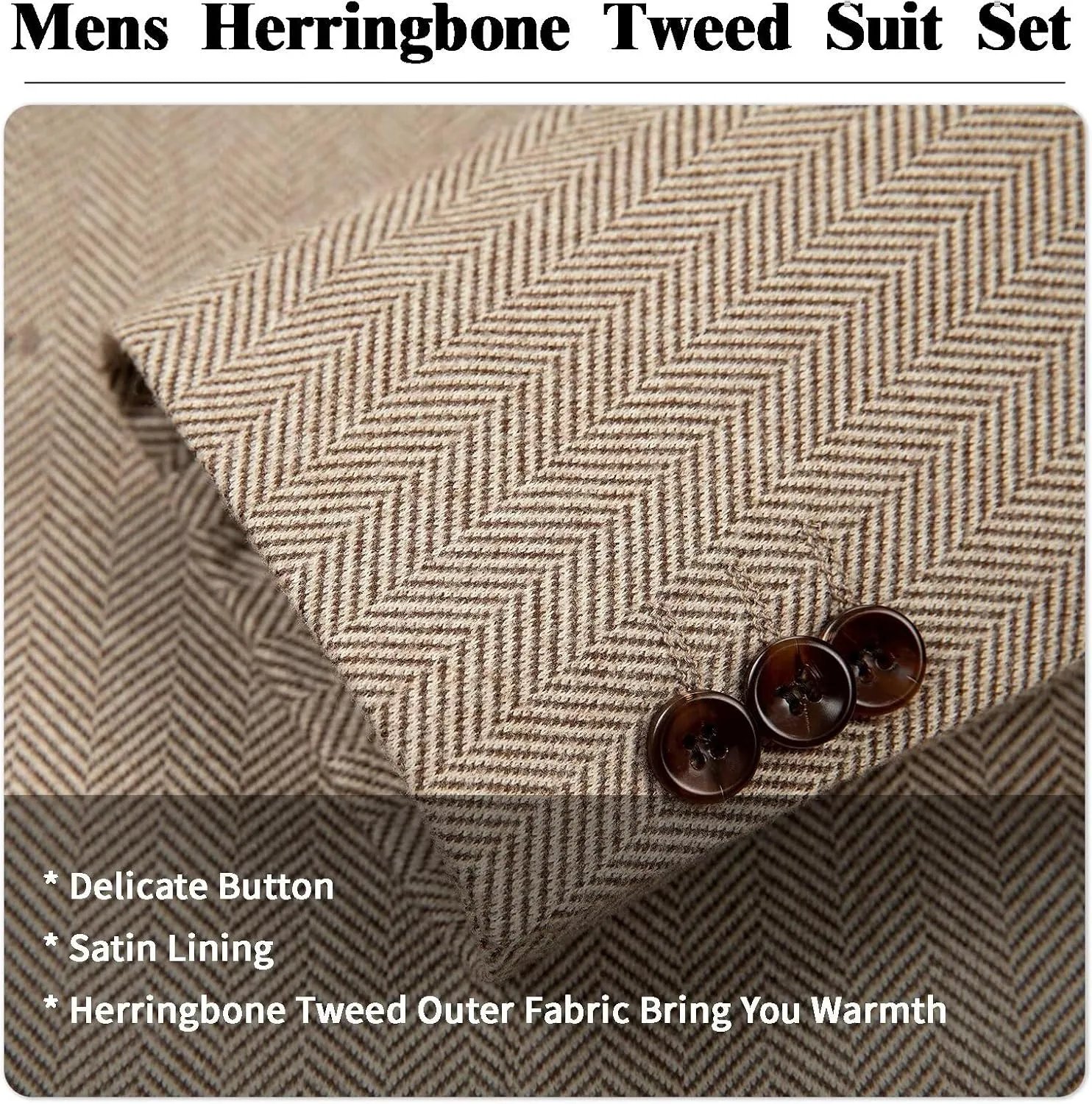 Men's Suits Slim Fit Herringbone Tweed Suits for Men 2 Piece Wedding Prom Suit Jacket Pants Wool Blend Tuxedo Set