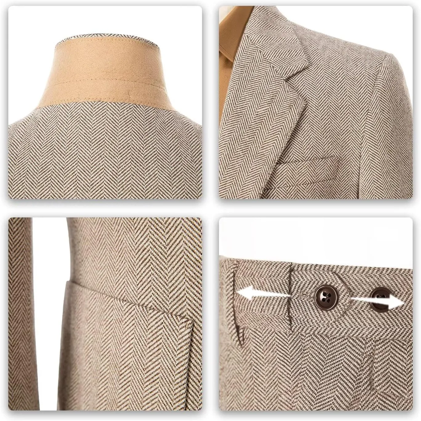 Men's Suits Slim Fit Herringbone Tweed Suits for Men 2 Piece Wedding Prom Suit Jacket Pants Wool Blend Tuxedo Set