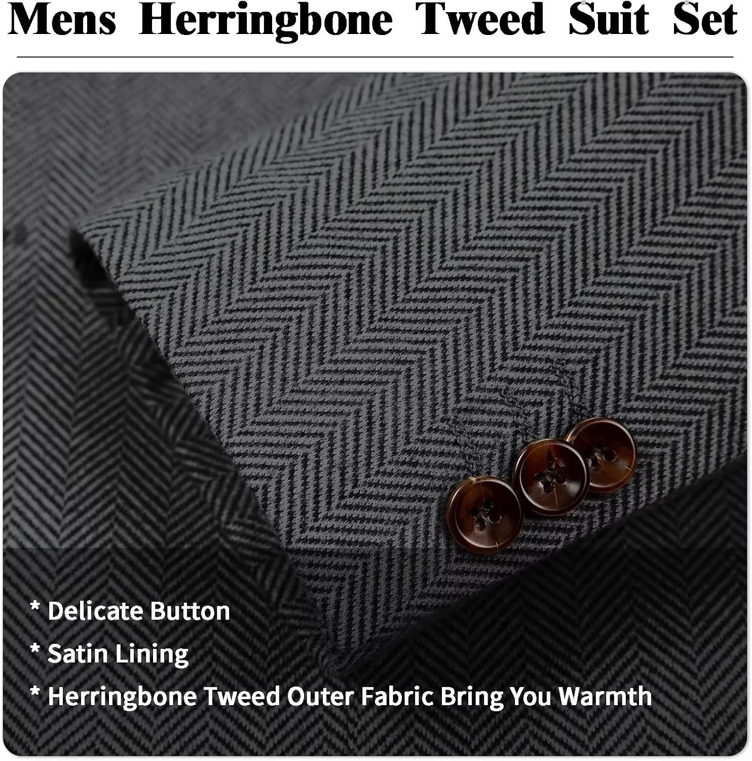 Men's Suits Slim Fit Herringbone Tweed Suits for Men 2 Piece Wedding Prom Suit Jacket Pants Wool Blend Tuxedo Set