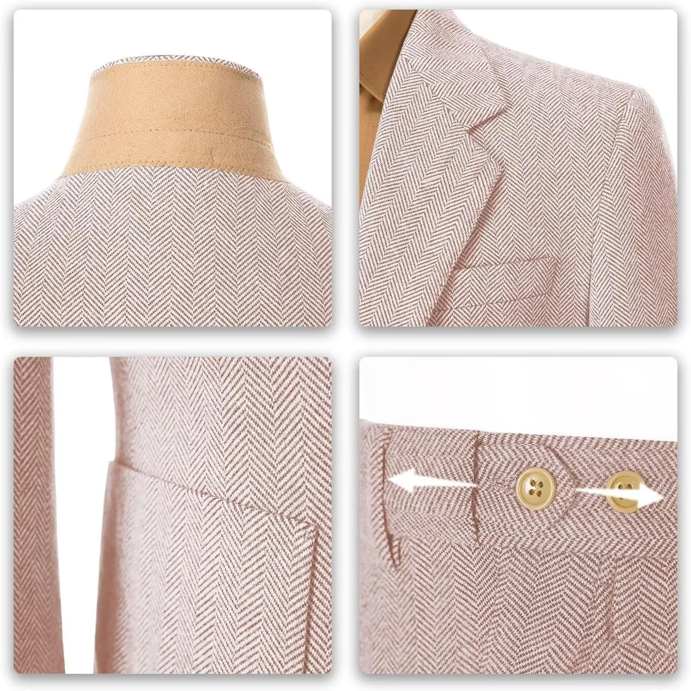 Men's Suits Slim Fit Herringbone Tweed Suits for Men 2 Piece Wedding Prom Suit Jacket Pants Wool Blend Tuxedo Set