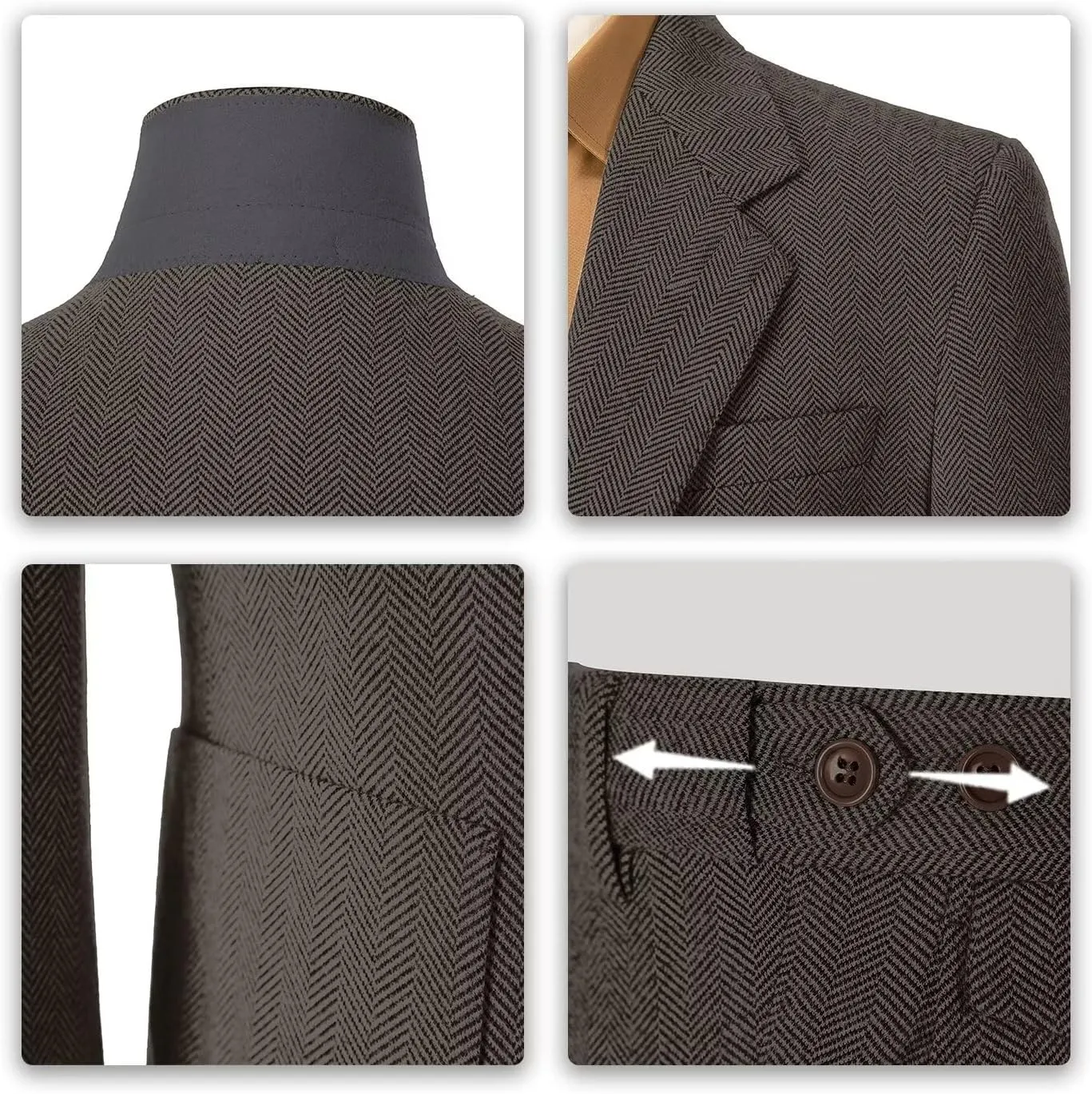 Men's Suits Slim Fit Herringbone Tweed Suits for Men 2 Piece Wedding Prom Suit Jacket Pants Wool Blend Tuxedo Set