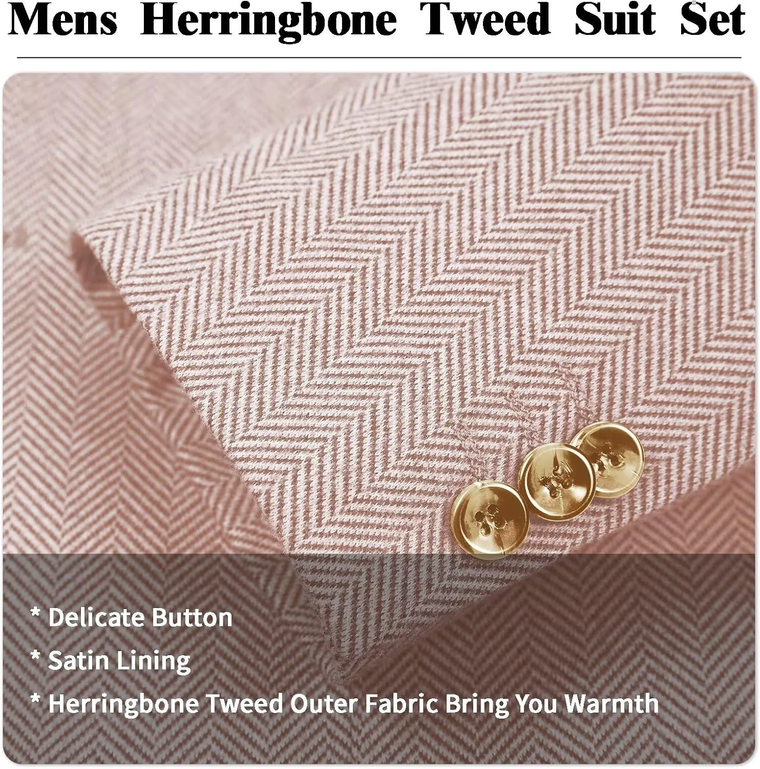 Men's Suits Slim Fit Herringbone Tweed Suits for Men 2 Piece Wedding Prom Suit Jacket Pants Wool Blend Tuxedo Set