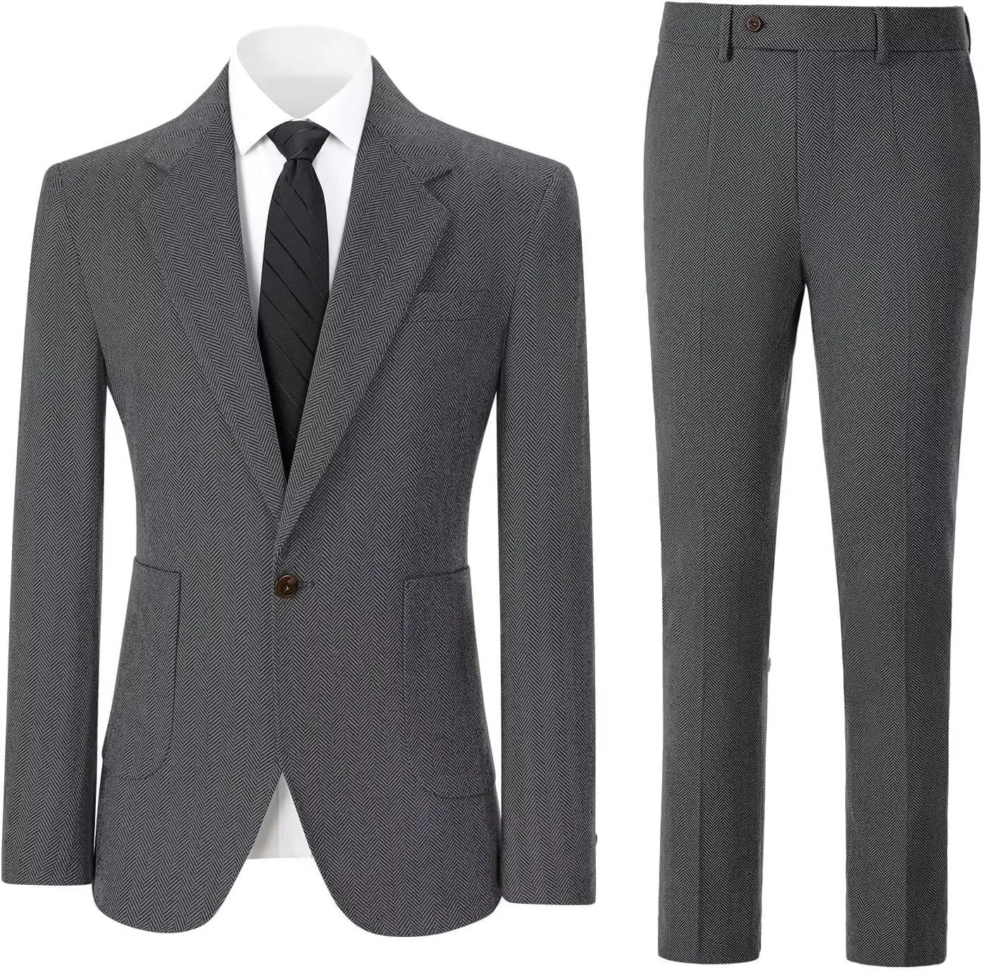 Men's Suits Slim Fit Herringbone Tweed Suits for Men 2 Piece Wedding Prom Suit Jacket Pants Wool Blend Tuxedo Set