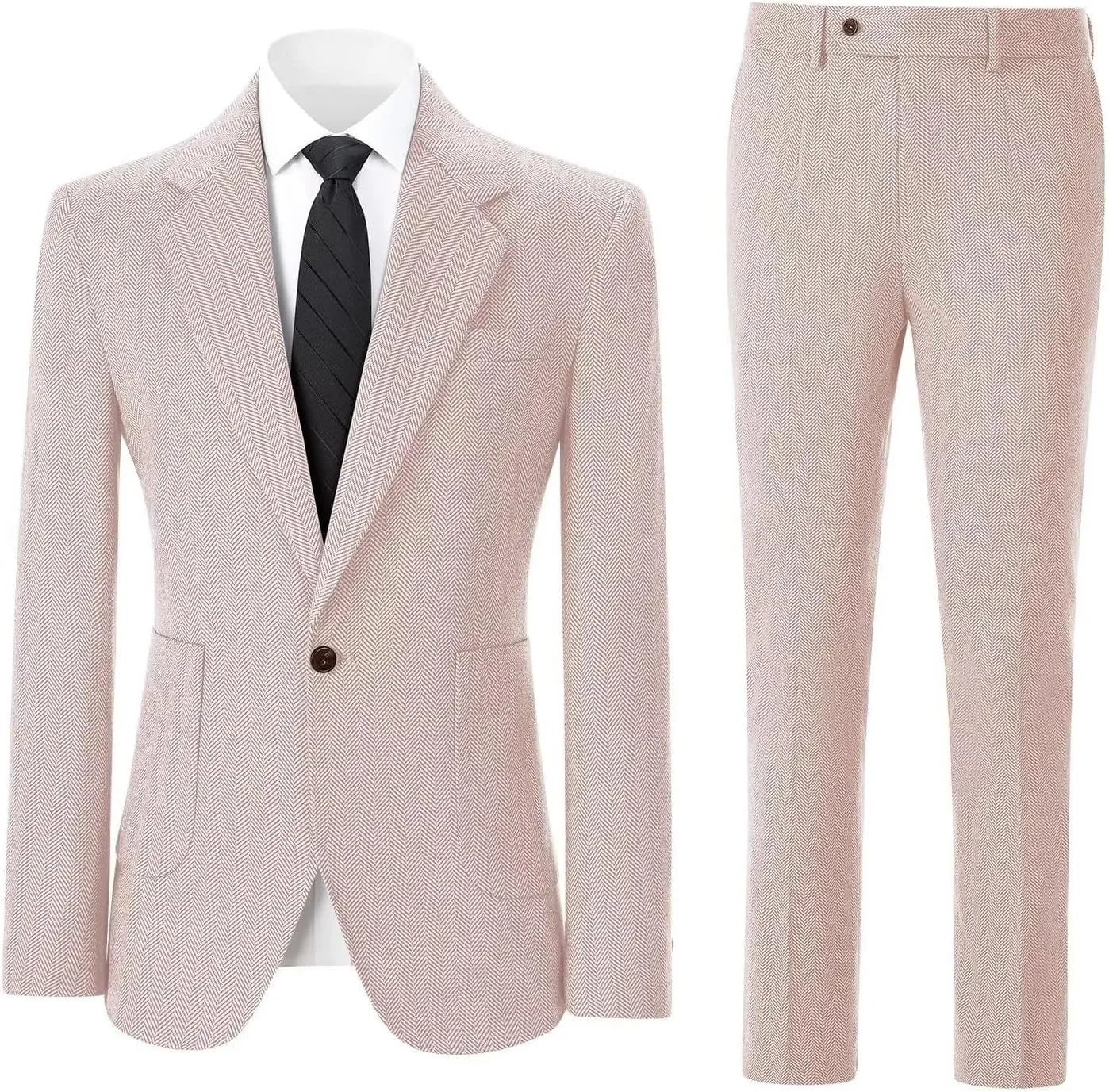 Men's Suits Slim Fit Herringbone Tweed Suits for Men 2 Piece Wedding Prom Suit Jacket Pants Wool Blend Tuxedo Set