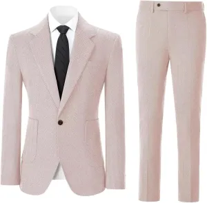 Men's Suits Slim Fit Herringbone Tweed Suits for Men 2 Piece Wedding Prom Suit Jacket Pants Wool Blend Tuxedo Set