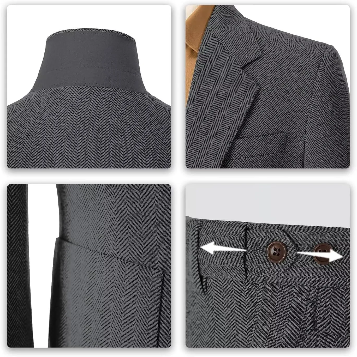 Men's Suits Slim Fit Herringbone Tweed Suits for Men 2 Piece Wedding Prom Suit Jacket Pants Wool Blend Tuxedo Set