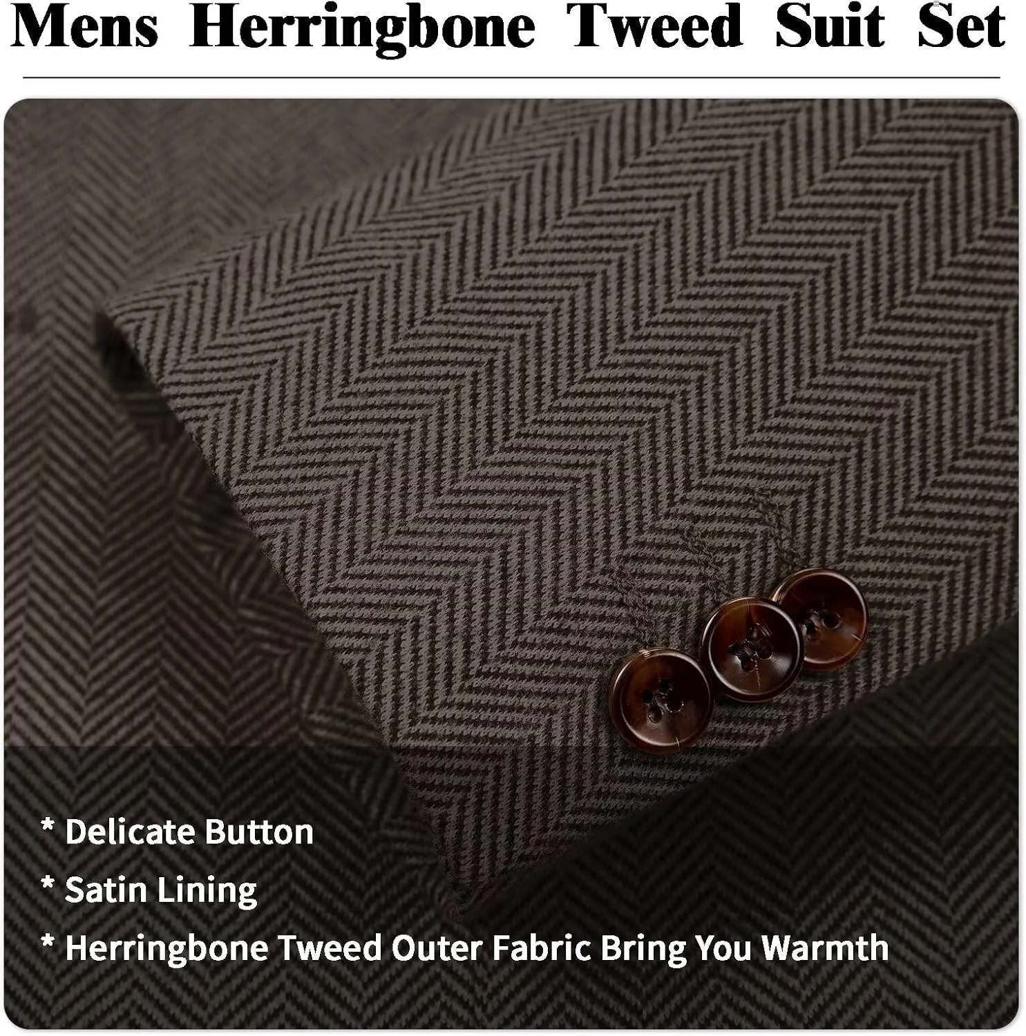 Men's Suits Slim Fit Herringbone Tweed Suits for Men 2 Piece Wedding Prom Suit Jacket Pants Wool Blend Tuxedo Set