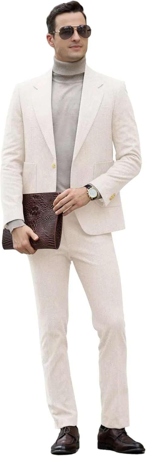 Men's Suits Slim Fit Herringbone Tweed Suits for Men 2 Piece Wedding Prom Suit Jacket Pants Wool Blend Tuxedo Set