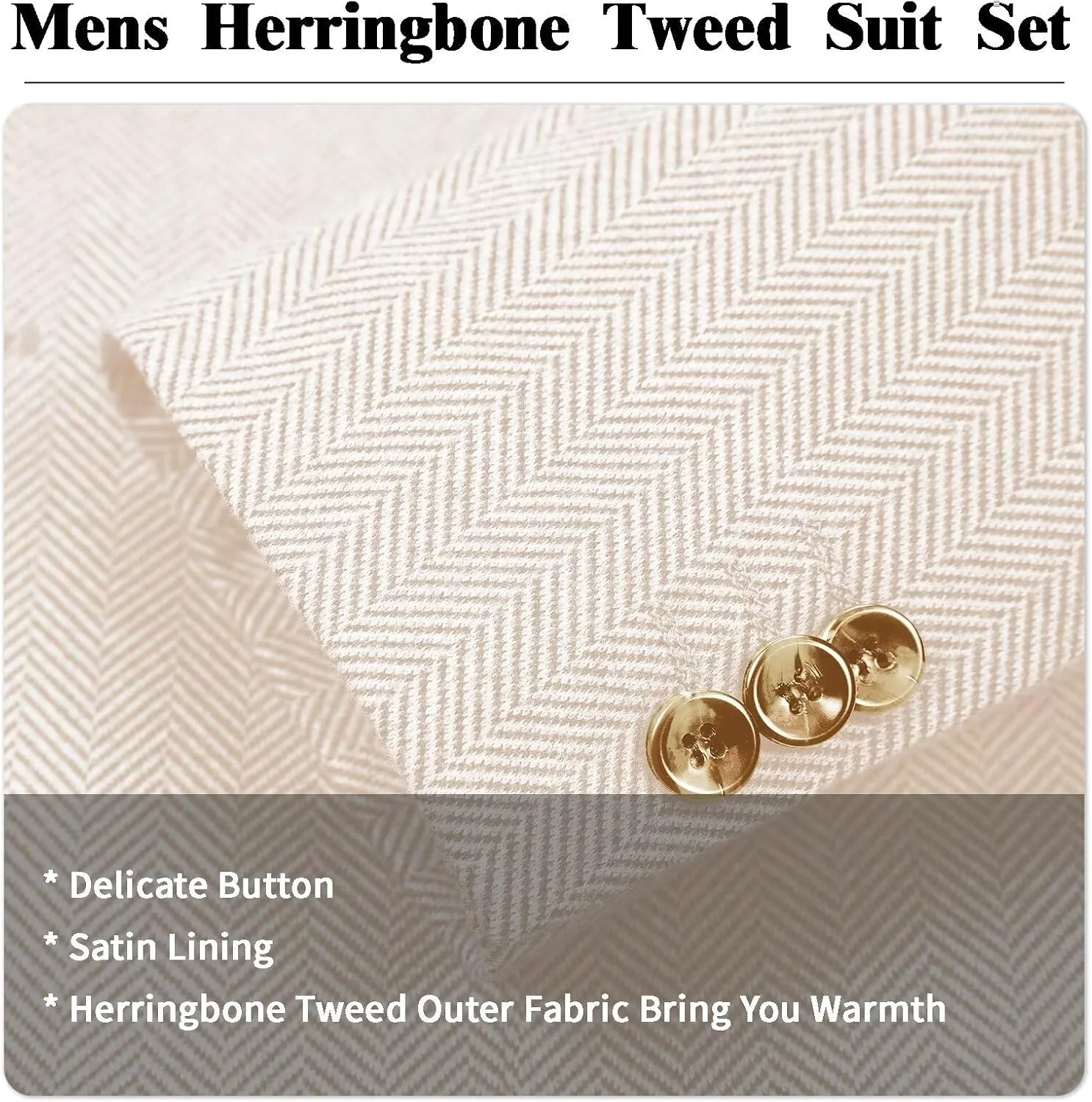 Men's Suits Slim Fit Herringbone Tweed Suits for Men 2 Piece Wedding Prom Suit Jacket Pants Wool Blend Tuxedo Set