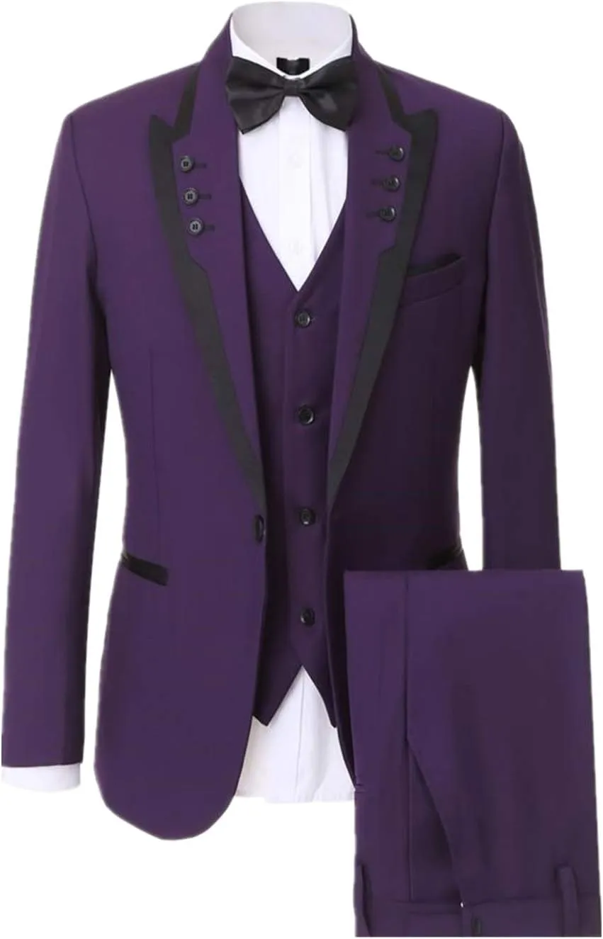 Men's Suits Slim Fit Purple Wedding/Business Suits 3 Pieces Elegant Groom Tuxedos