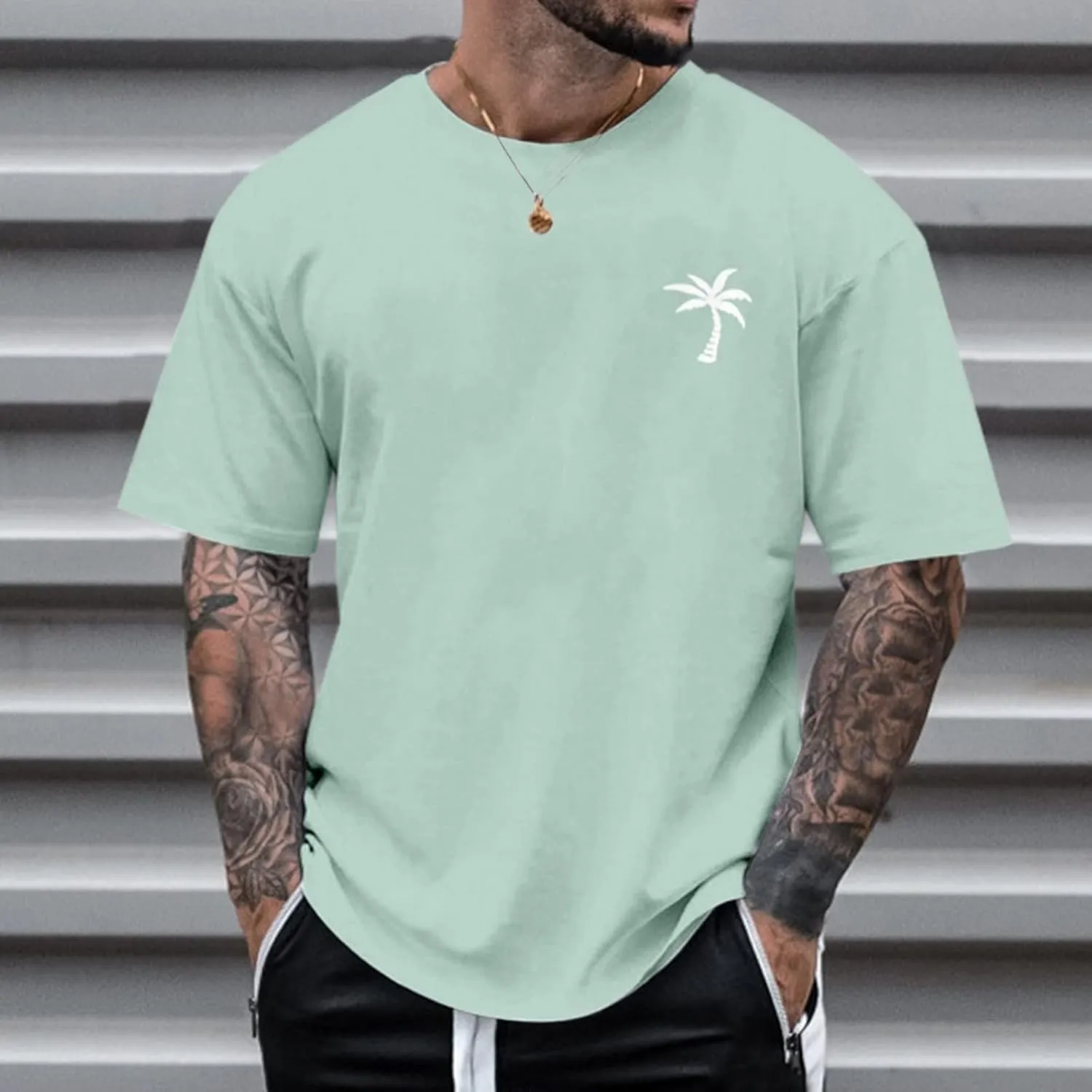 Men's Summer Short Sleeve Palm Tree Print T-Shirts Lightweight Quick Dry Casual Loose Fit Graphic Tee Shirts 2025
