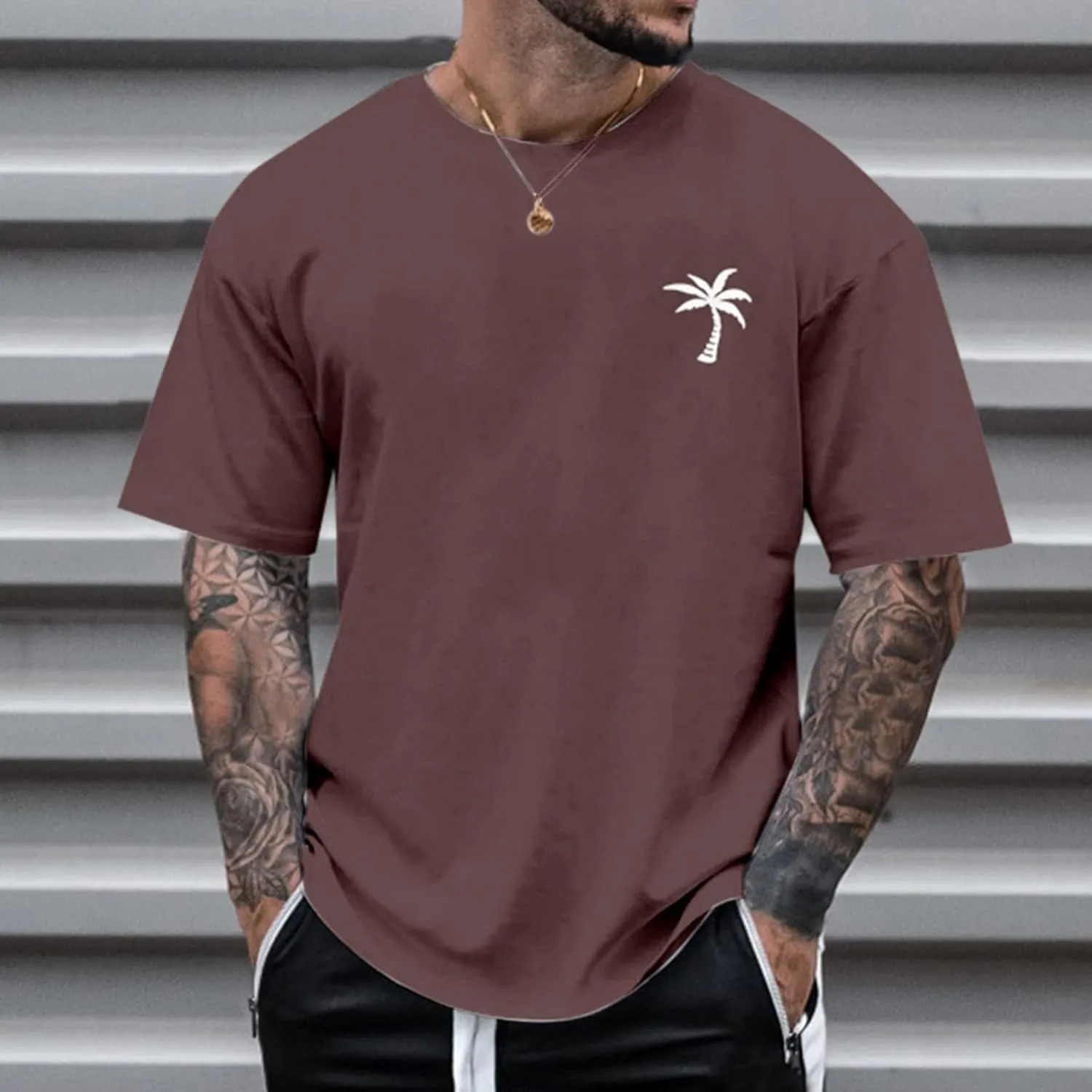 Men's Summer Short Sleeve Palm Tree Print T-Shirts Lightweight Quick Dry Casual Loose Fit Graphic Tee Shirts 2025
