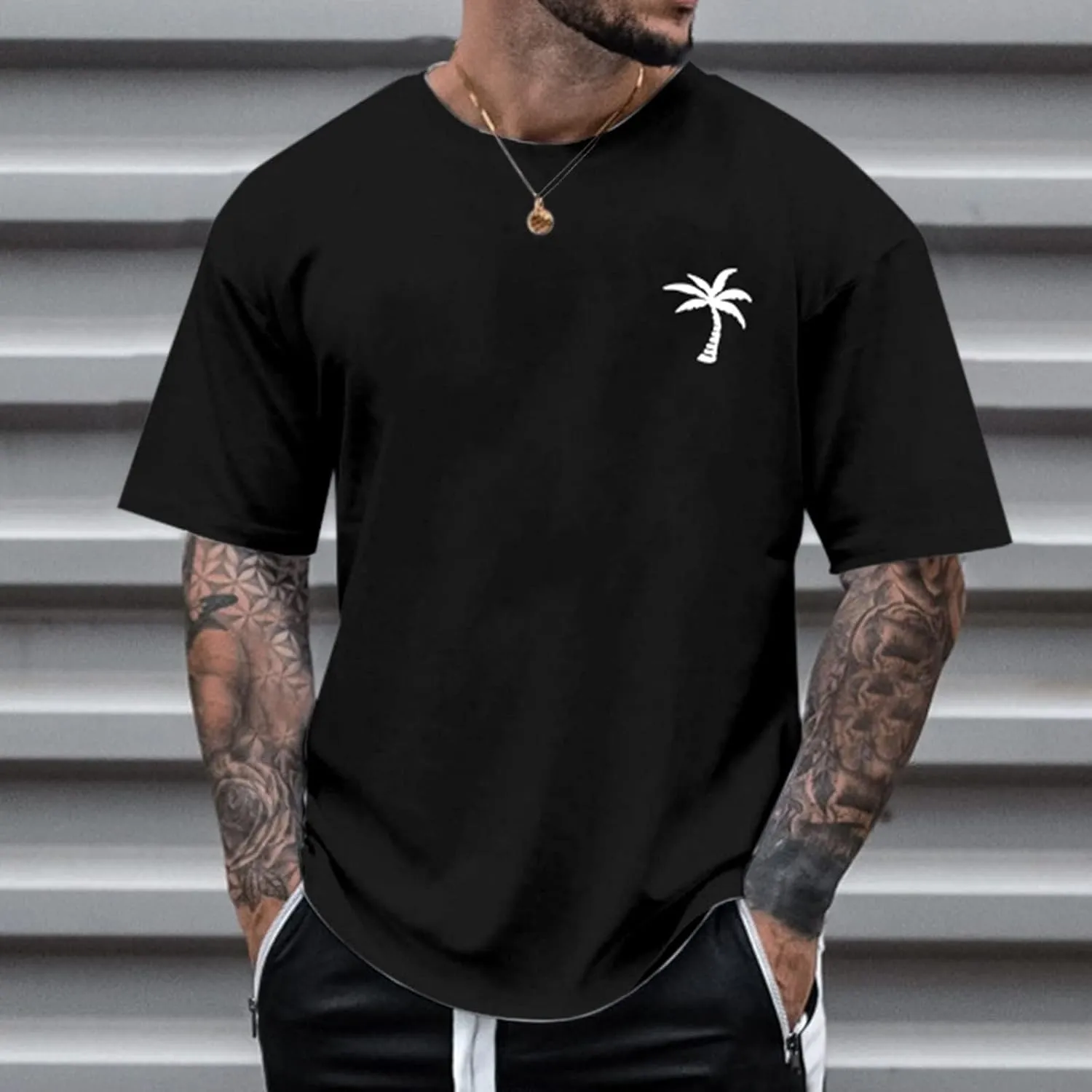 Men's Summer Short Sleeve Palm Tree Print T-Shirts Lightweight Quick Dry Casual Loose Fit Graphic Tee Shirts 2025