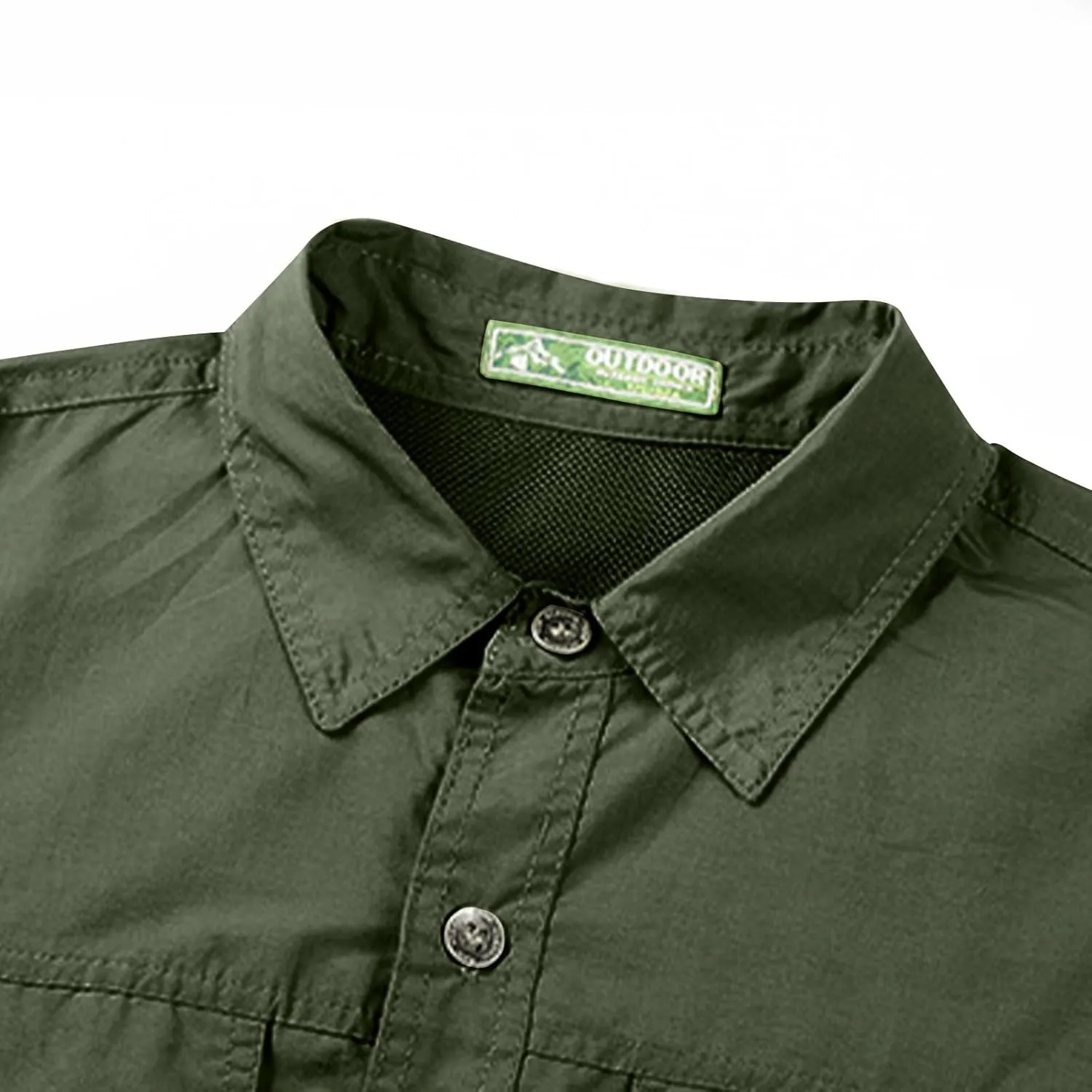 Men's Tactical Shirts Dry UV Protection Breathable Long Sleeve Hiking Fishing Button Shirts Camo Top Jacket