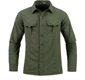 Men's Tactical Shirts Dry UV Protection Breathable Long Sleeve Hiking Fishing Button Shirts Camo Top Jacket