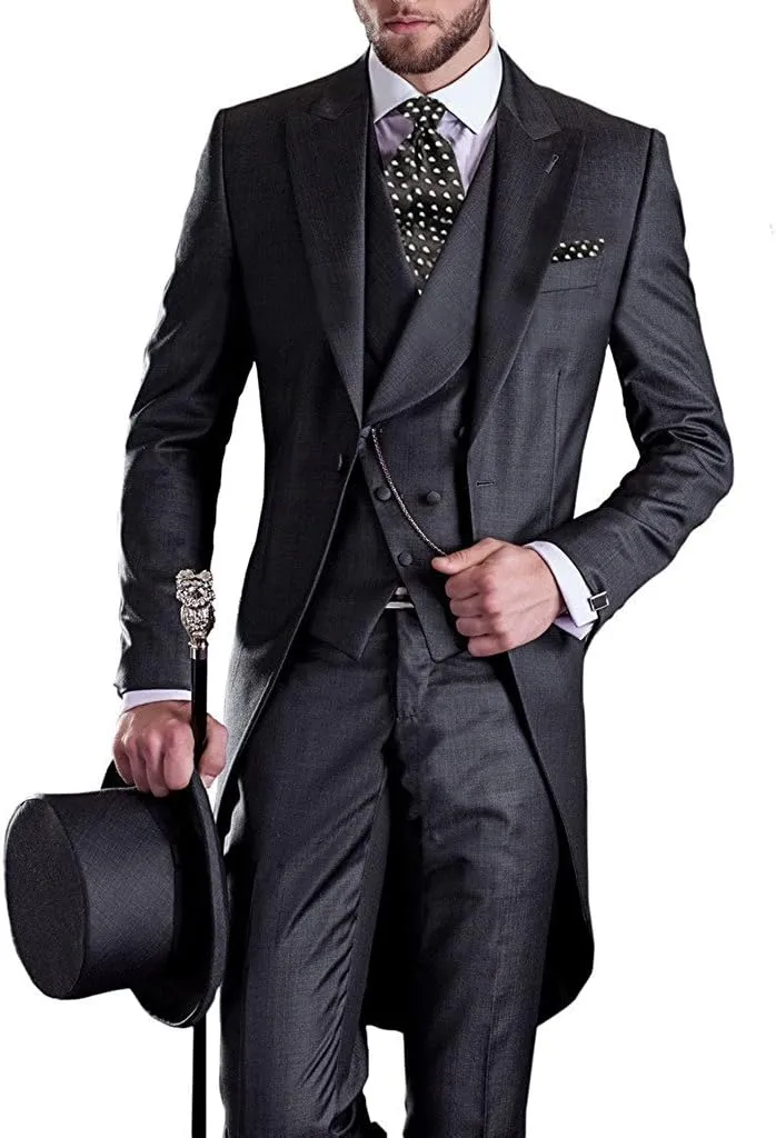 Men's Tailcoat Suit Slim Fit Peak Lapel One Button Three Piece Set