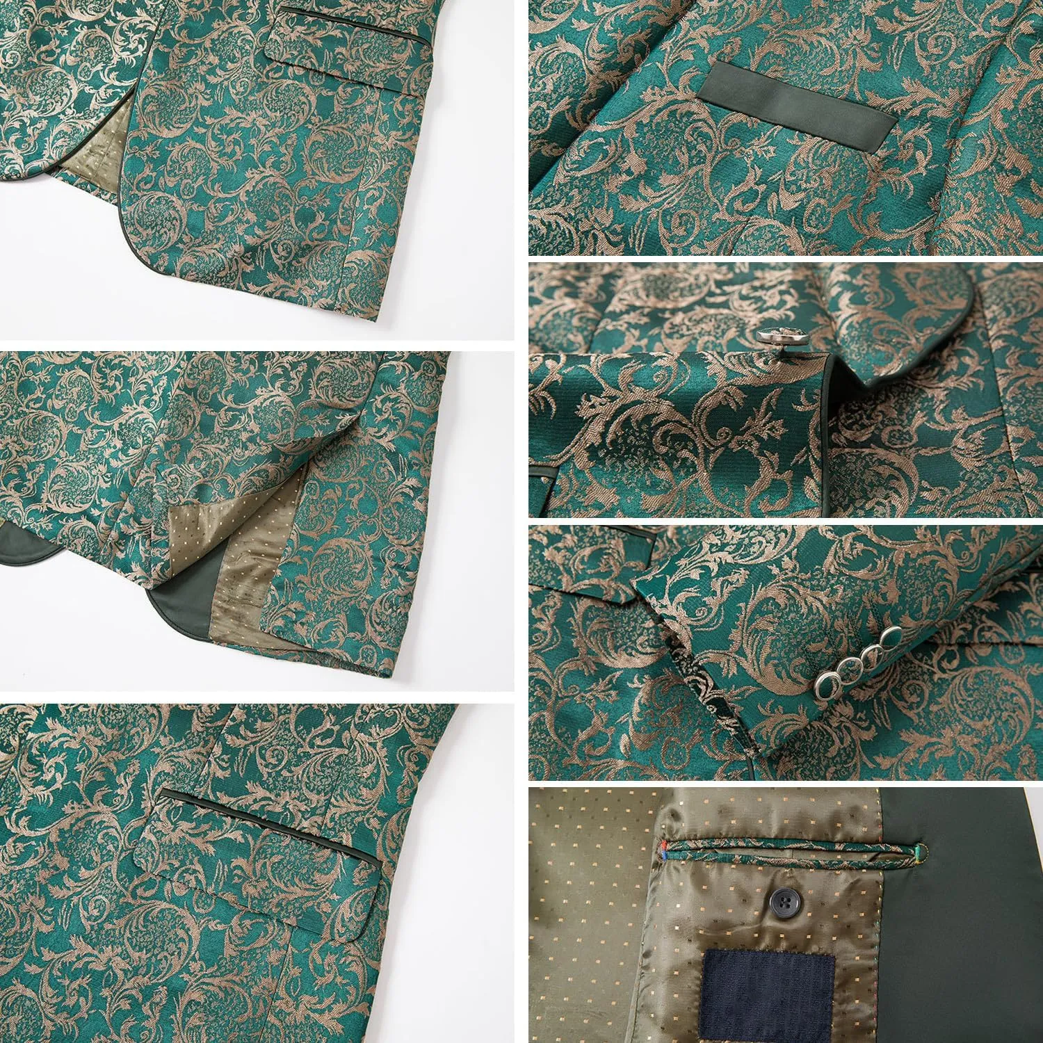 Men's Tuxedo Suits 3 Piece Wedding Prom Suits Embroidered Paisley Blazer Jacket Vest Pants Set for Party,Dinner