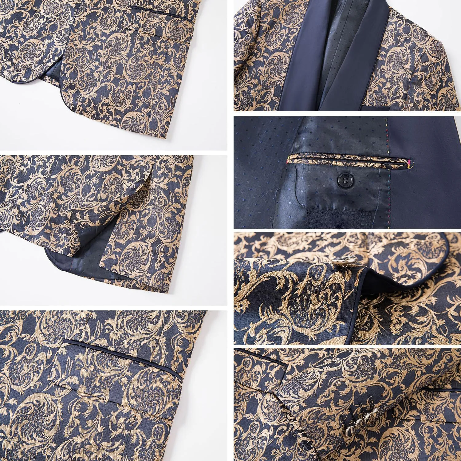 Men's Tuxedo Suits 3 Piece Wedding Prom Suits Embroidered Paisley Blazer Jacket Vest Pants Set for Party,Dinner