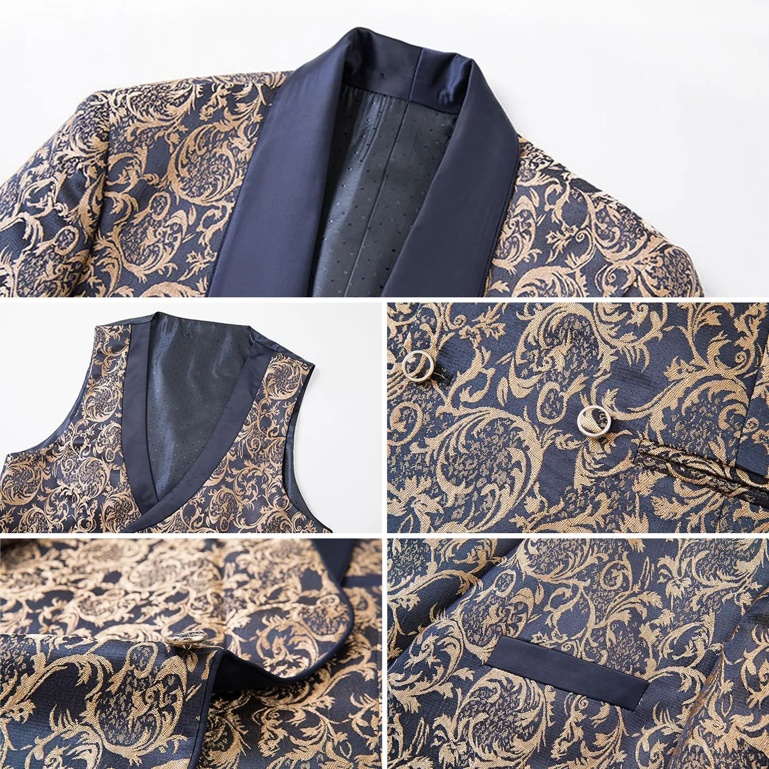 Men's Tuxedo Suits 3 Piece Wedding Prom Suits Embroidered Paisley Blazer Jacket Vest Pants Set for Party,Dinner