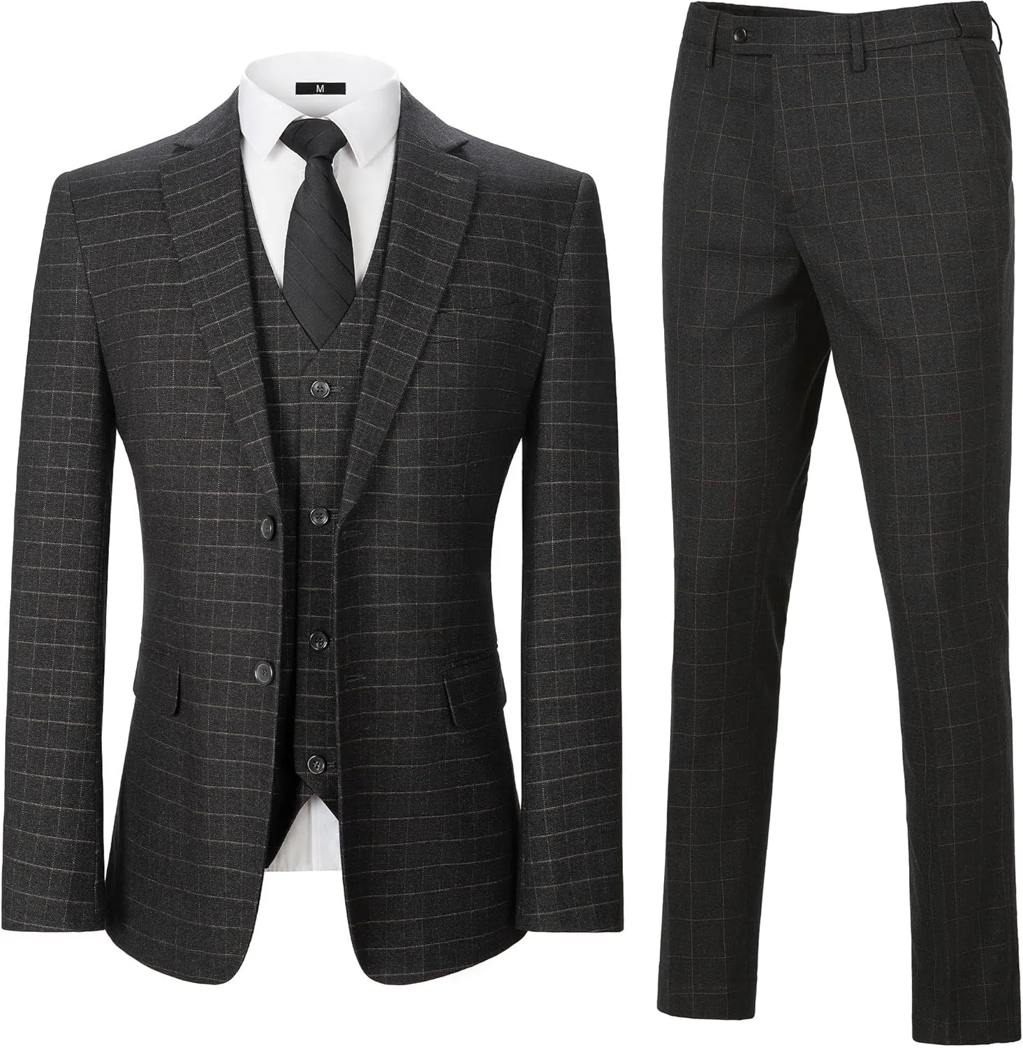 Men's Tuxedo Suits Slim Fit Plaid Suits for Men 3 Piece Suit Jacket Vest Pants Set for Wedding Prom
