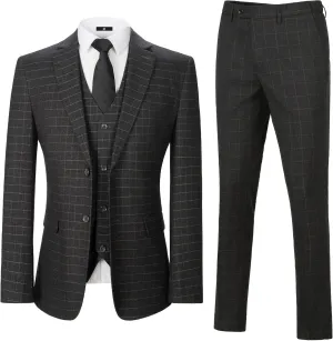Men's Tuxedo Suits Slim Fit Plaid Suits for Men 3 Piece Suit Jacket Vest Pants Set for Wedding Prom