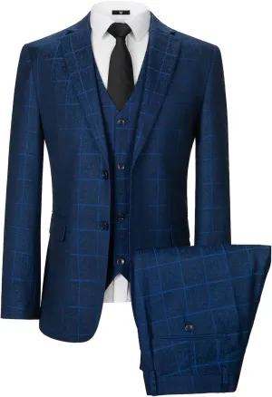 Men's Tuxedo Suits Slim Fit Plaid Suits for Men 3 Piece Suit Jacket Vest Pants Set for Wedding Prom