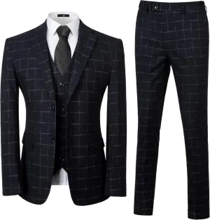 Men's Tuxedo Suits Slim Fit Plaid Suits for Men 3 Piece Suit Jacket Vest Pants Set for Wedding Prom