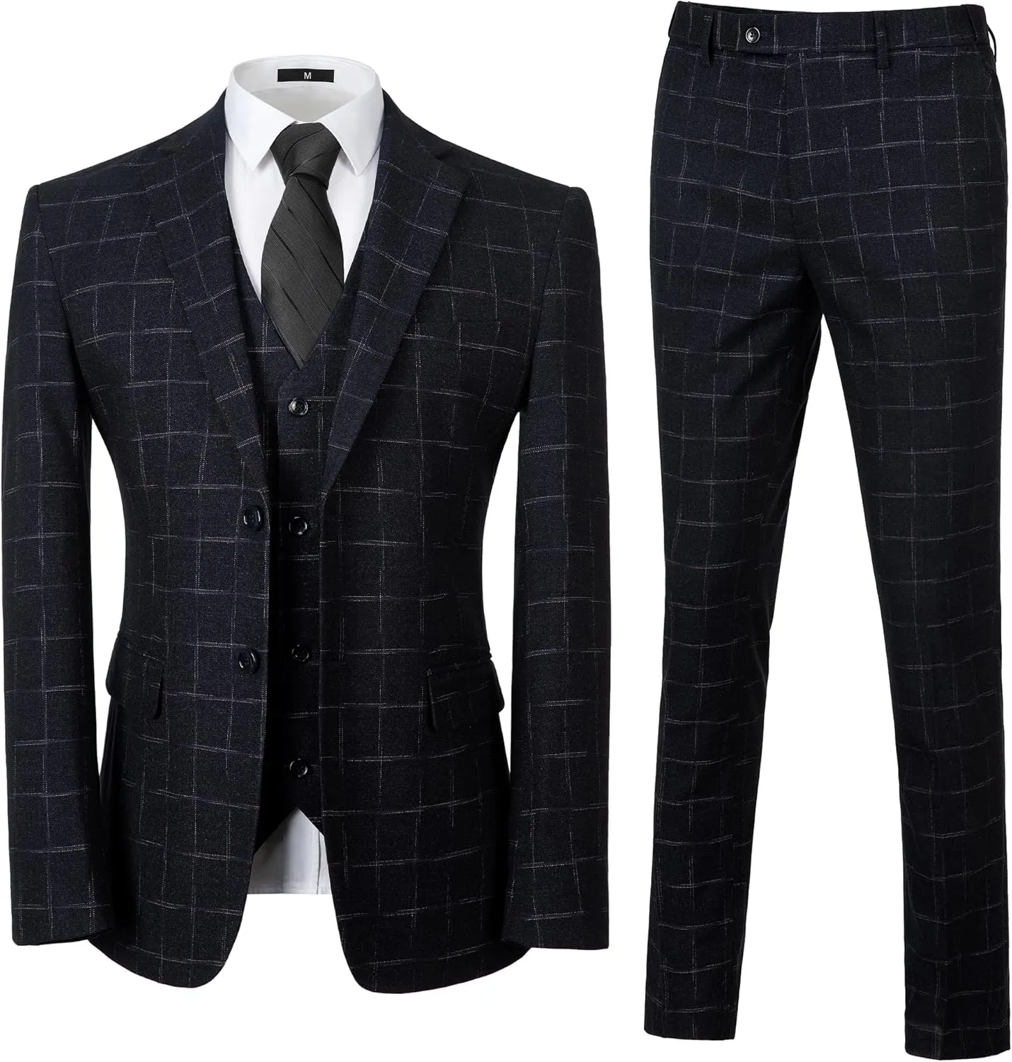 Men's Tuxedo Suits Slim Fit Plaid Suits for Men 3 Piece Suit Jacket Vest Pants Set for Wedding Prom