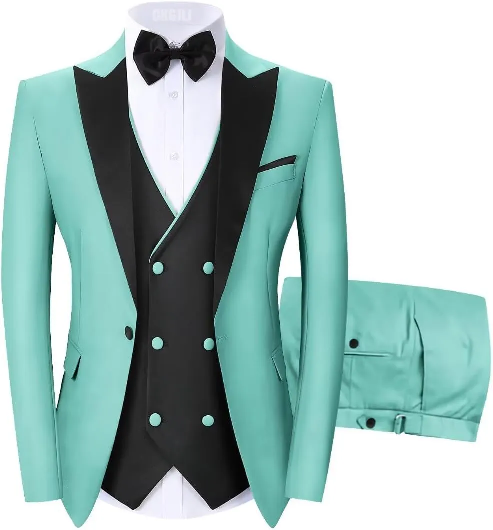 Men's Tuxedos 3 Pieces Double Breasted Suit Slim Fit Suits for Men Prom Wedding Groom Tux Suits Blazer Vest Pants