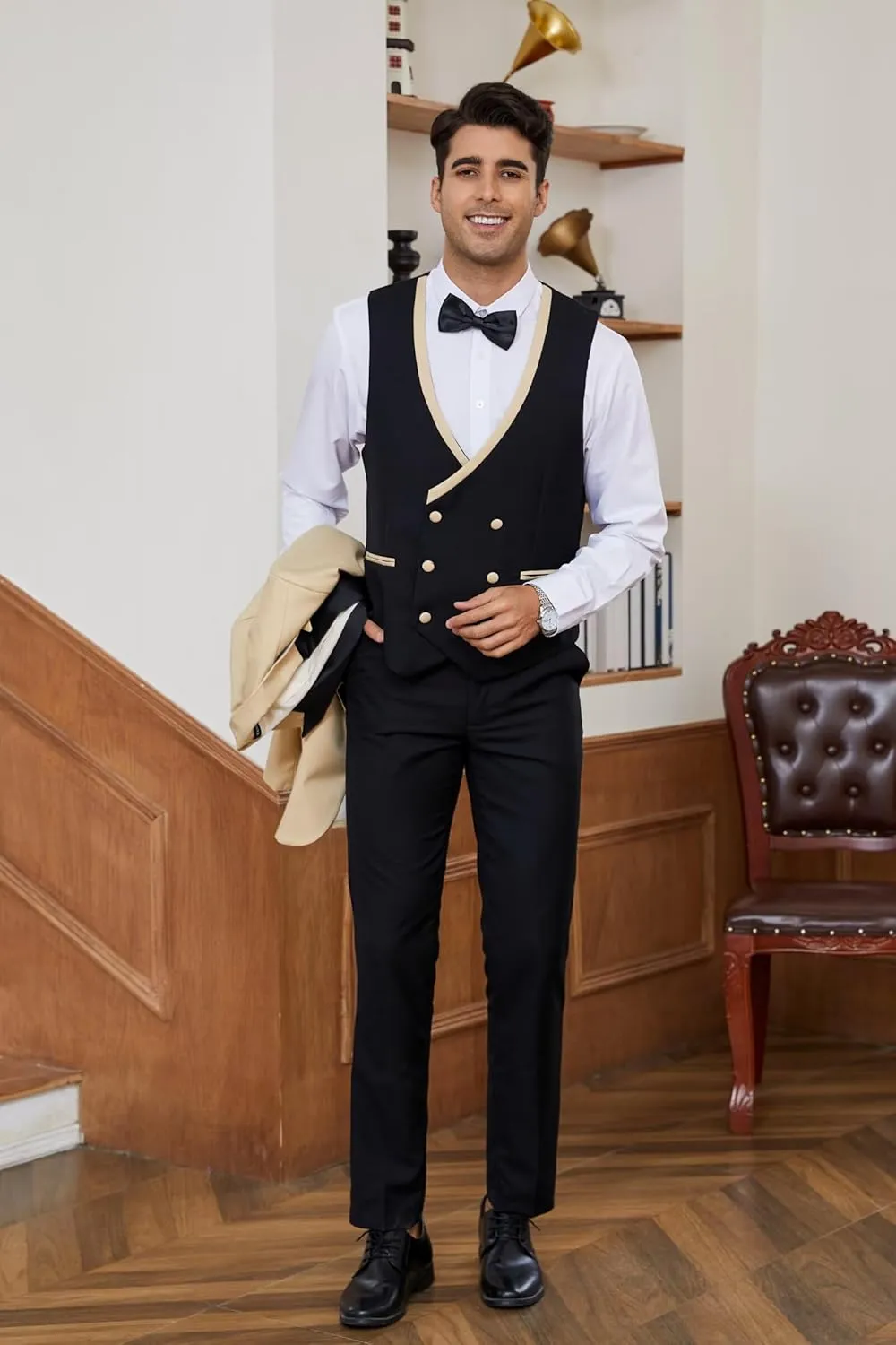 Men's Tuxedos 3 Pieces Double Breasted Suit Slim Fit Suits for Men Prom Wedding Groom Tux Suits Blazer Vest Pants