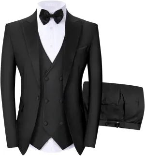 Men's Tuxedos 3 Pieces Double Breasted Suit Slim Fit Suits for Men Prom Wedding Groom Tux Suits Blazer Vest Pants