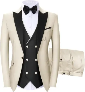 Men's Tuxedos 3 Pieces Double Breasted Suit Slim Fit Suits for Men Prom Wedding Groom Tux Suits Blazer Vest Pants