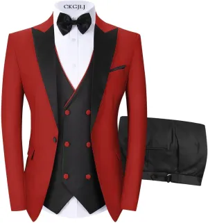 Men's Tuxedos 3 Pieces Double Breasted Suit Slim Fit Suits for Men Prom Wedding Groom Tux Suits Blazer Vest Pants