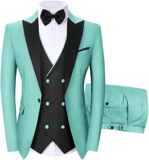 Men's Tuxedos 3 Pieces Double Breasted Suit Slim Fit Suits for Men Prom Wedding Groom Tux Suits Blazer Vest Pants