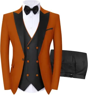 Men's Tuxedos 3 Pieces Double Breasted Suit Slim Fit Suits for Men Prom Wedding Groom Tux Suits Blazer Vest Pants