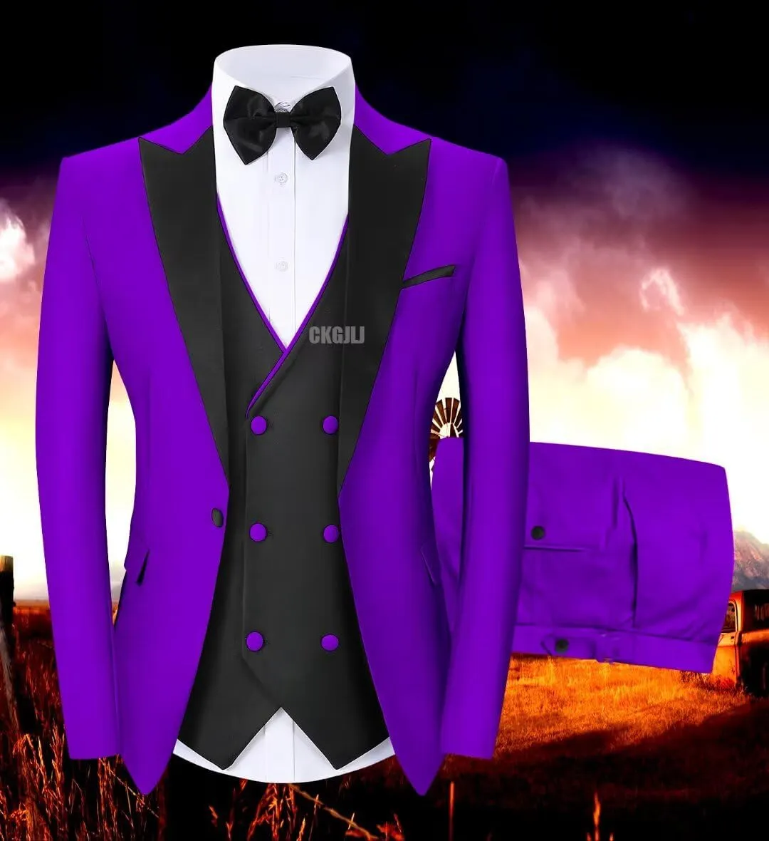Men's Tuxedos 3 Pieces Double Breasted Suit Slim Fit Suits for Men Prom Wedding Groom Tux Suits Blazer Vest Pants