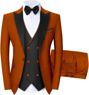 Men's Tuxedos 3 Pieces Double Breasted Suit Slim Fit Suits for Men Prom Wedding Groom Tux Suits Blazer Vest Pants