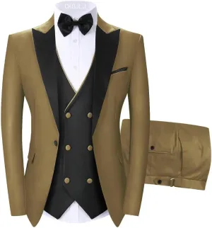 Men's Tuxedos 3 Pieces Double Breasted Suit Slim Fit Suits for Men Prom Wedding Groom Tux Suits Blazer Vest Pants