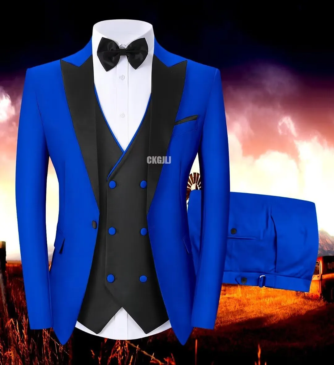 Men's Tuxedos 3 Pieces Double Breasted Suit Slim Fit Suits for Men Prom Wedding Groom Tux Suits Blazer Vest Pants