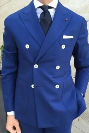 Men's Two Piece Suit Royal Blue Double Breasted Suit Wedding Suit Party Wear Elegant Suits Bespoke