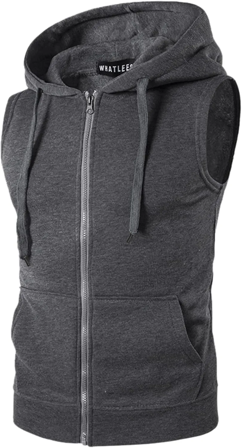Men's Undershirts Tank Top Fit Zip-Up Sleeveless Hoodie Vest Drawstring Fitness Gym Workout Muscle Gilet Jacket