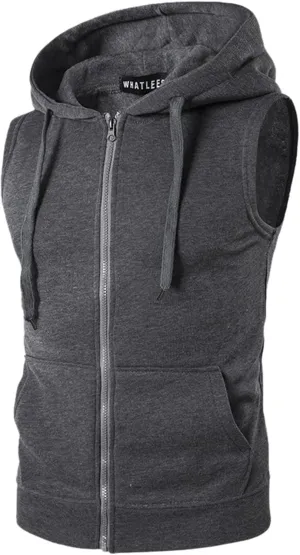 Men's Undershirts Tank Top Fit Zip-Up Sleeveless Hoodie Vest Drawstring Fitness Gym Workout Muscle Gilet Jacket
