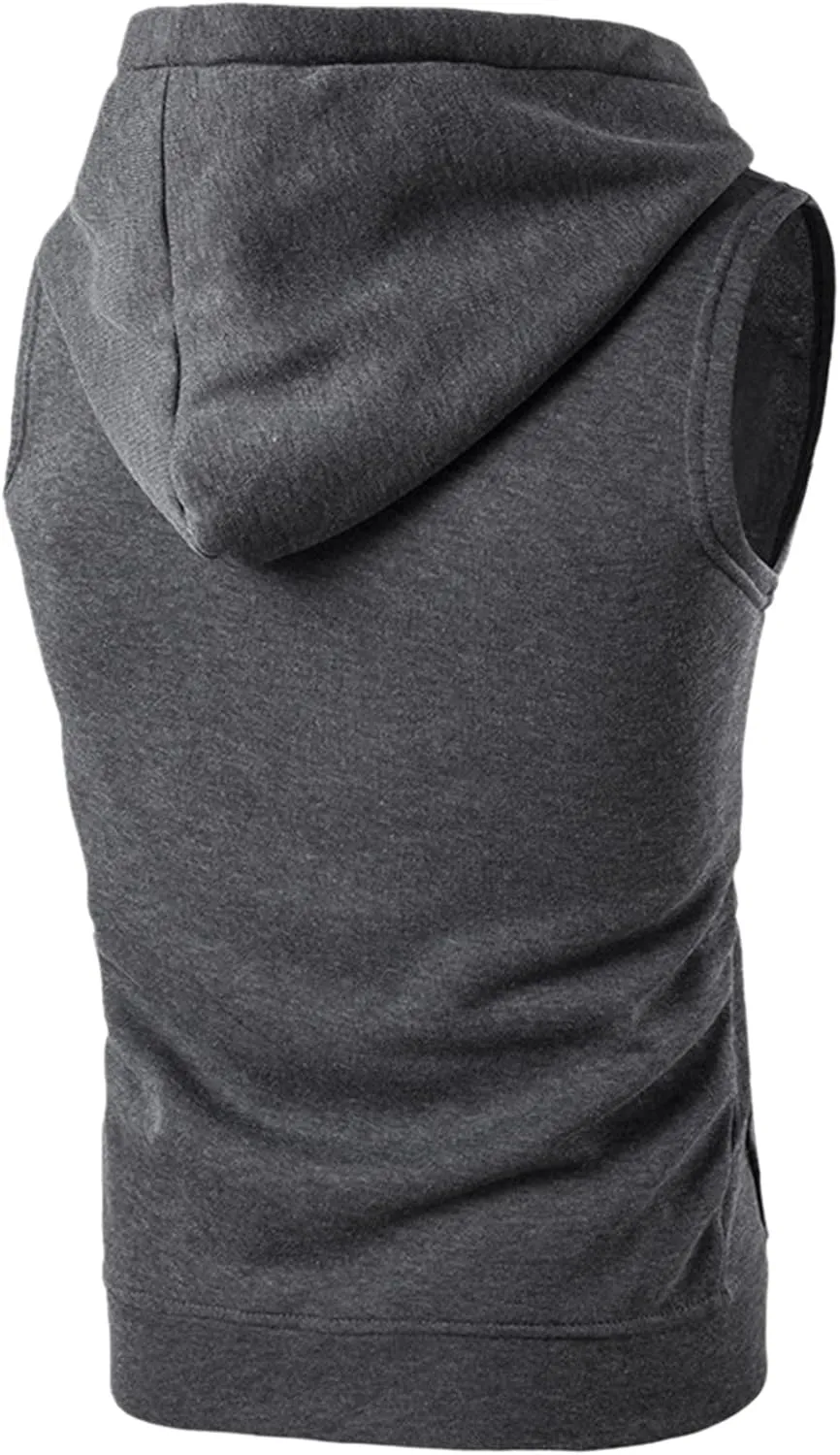 Men's Undershirts Tank Top Fit Zip-Up Sleeveless Hoodie Vest Drawstring Fitness Gym Workout Muscle Gilet Jacket