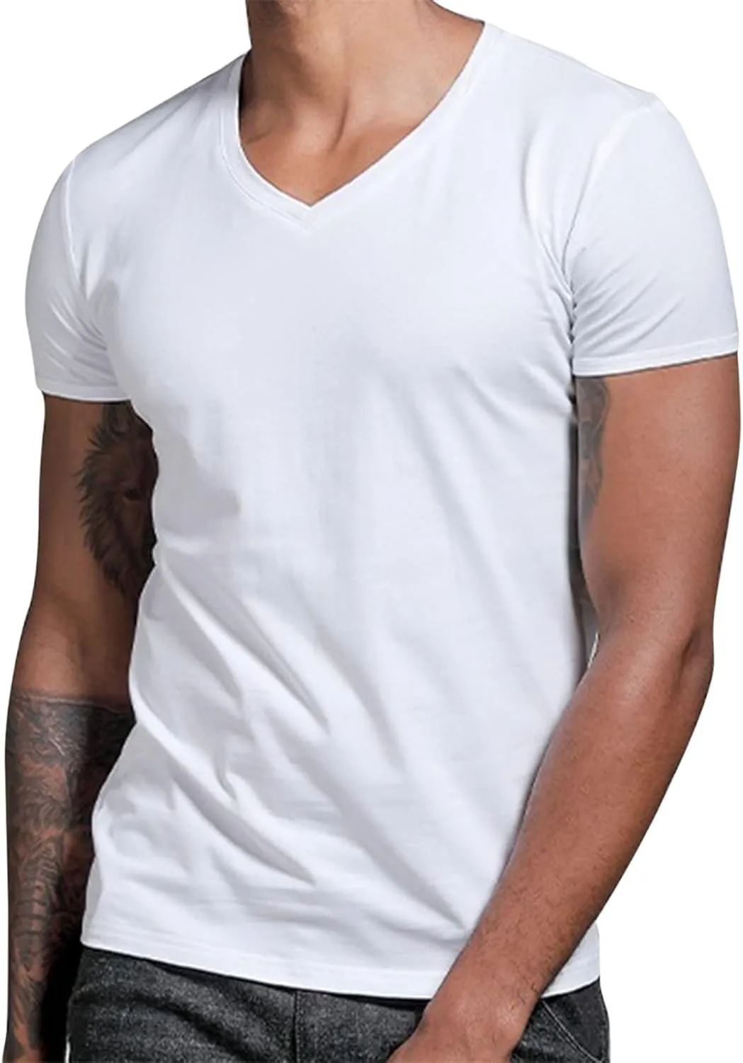 Mens V-Neck Tshirts Short Sleeve Slim Fit Casual Workout Tshirts Summer Sports Lightweight Gym Big and Tall Tees