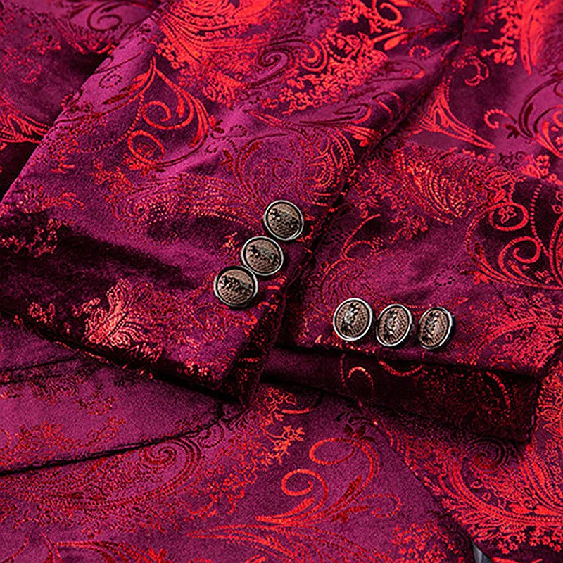 Men's Velvet Silver Blazer With Floral Print