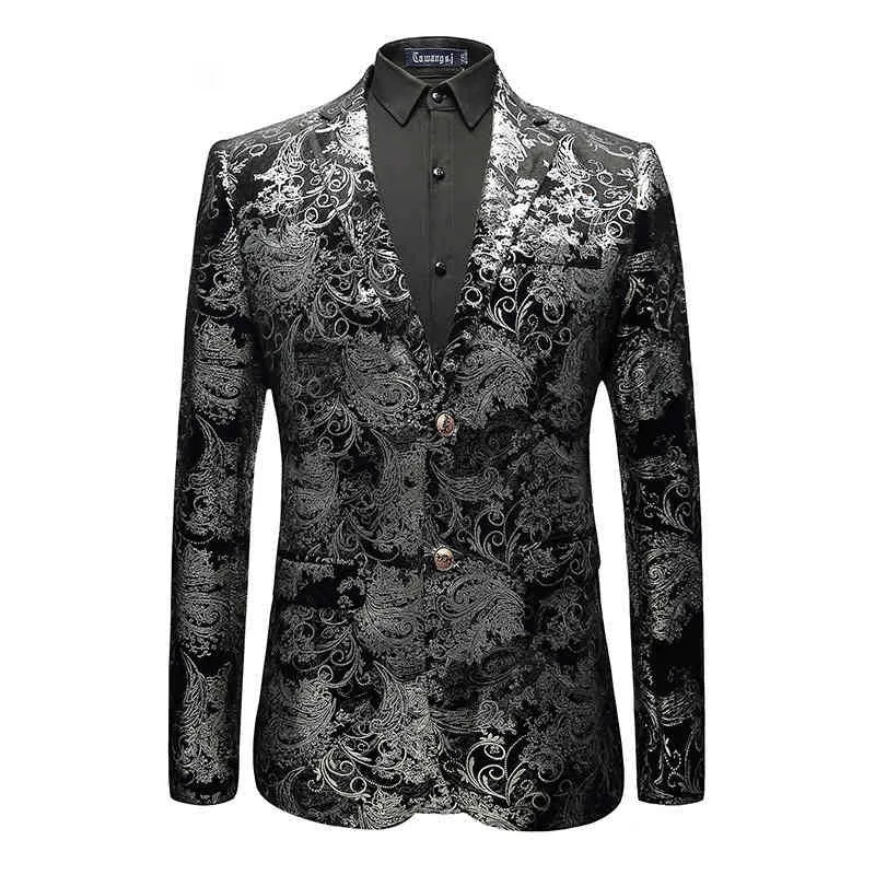 Men's Velvet Silver Blazer With Floral Print