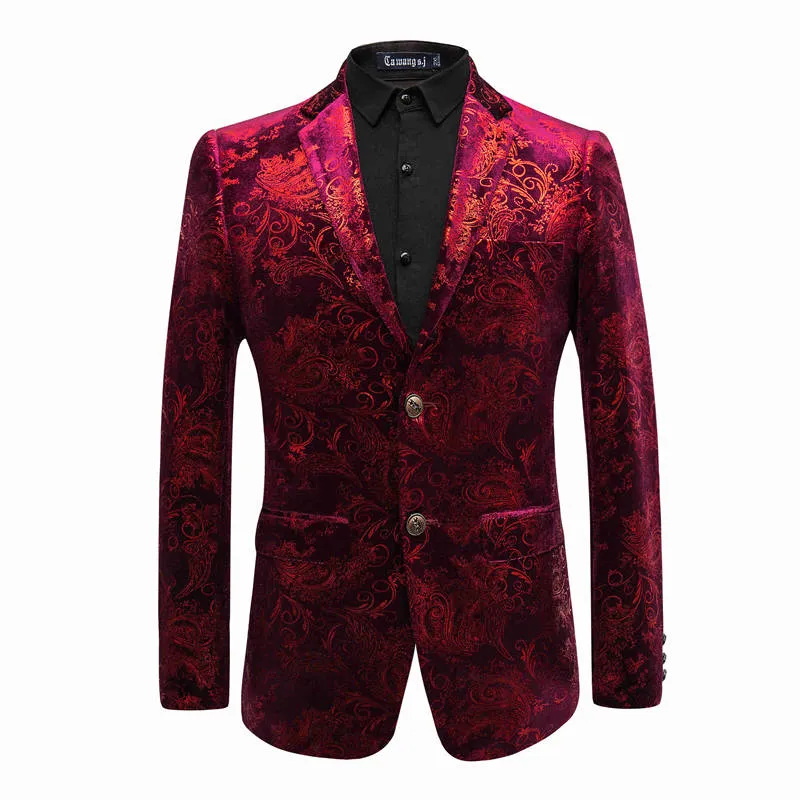 Men's Velvet Silver Blazer With Floral Print