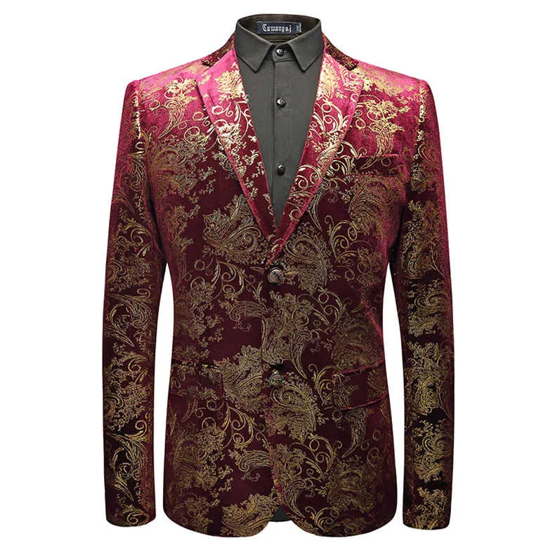 Men's Velvet Silver Blazer With Floral Print